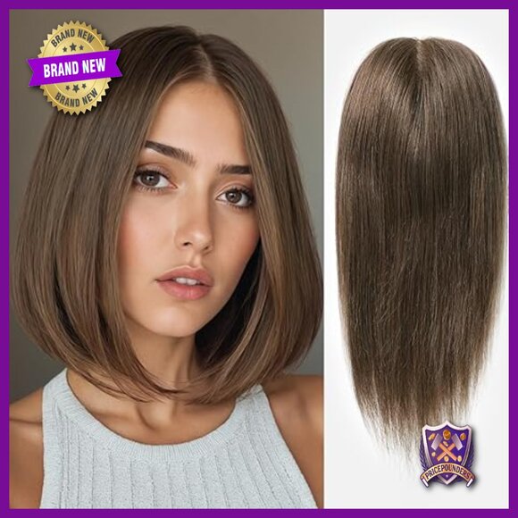 Hand-Tied Mono Top Hair Topper, 14 Inch Human Hair, Glueless Lightweight main image 5